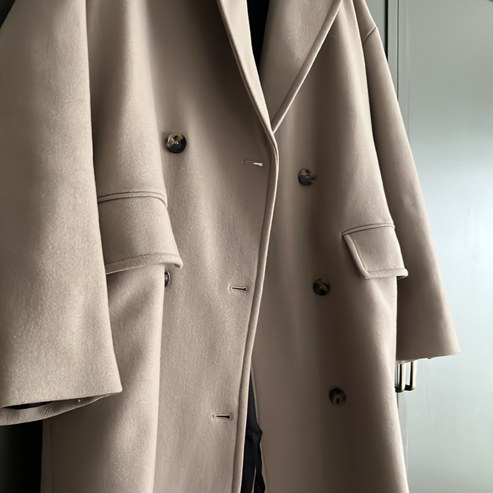 ZARA OVERSIZE WOOL COAT LIGHT CAMEL LAPEL COLLAR NEW Taupe Size M / L - Picture 3 of 4